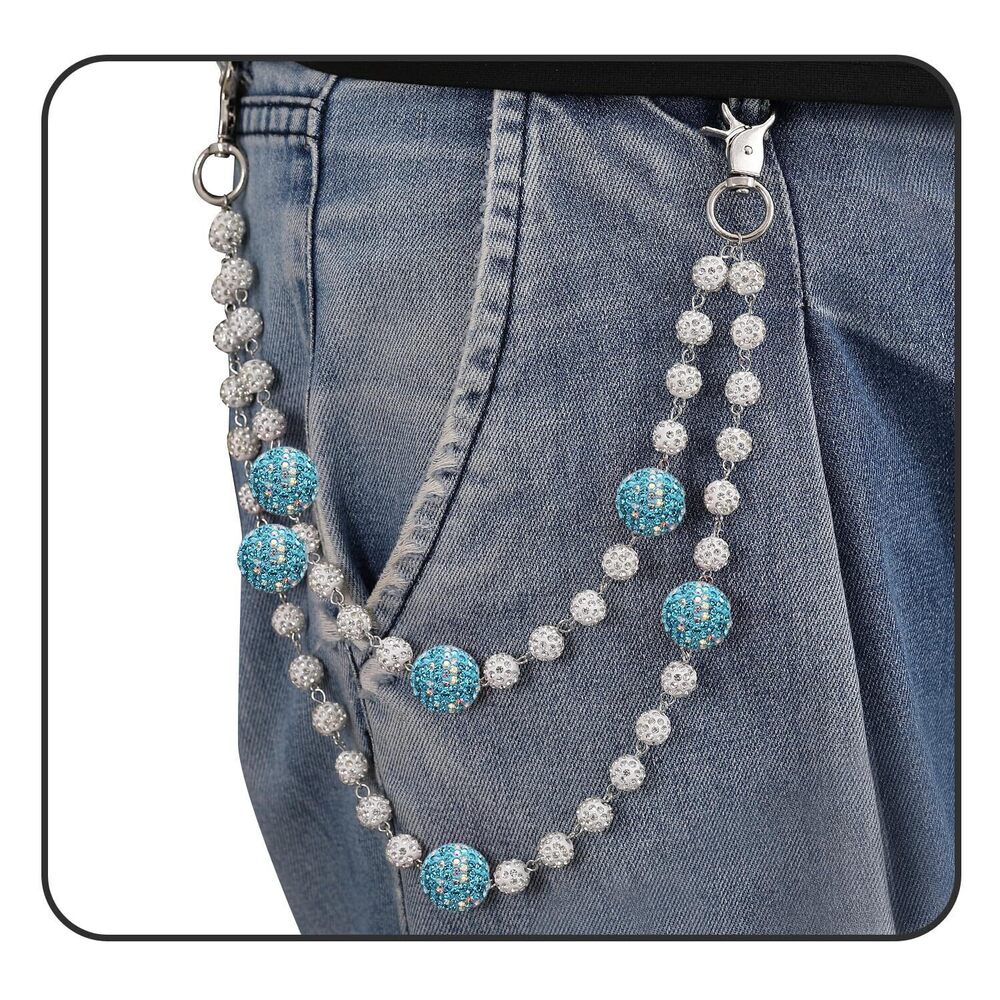 2922 Hip Hop Beaded Wallet Pants Chain Biker Jeans Pocket Belt Trousers